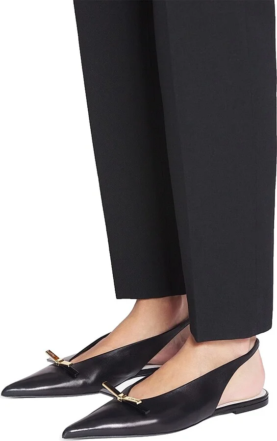Women's Bow Leather Slingback Flats - Black - Size 5 - Image 6