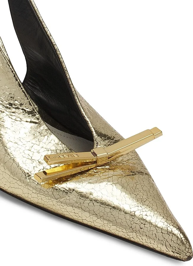 Women's Bow Slingback Pumps in Crackled Metallic Leather - Gold - Size 6 - Image 5