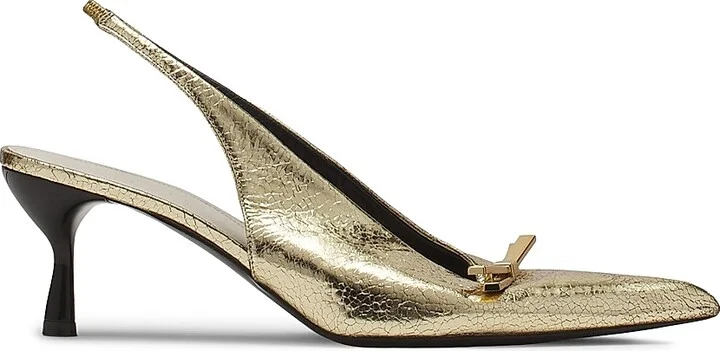 Women's Bow Slingback Pumps in Crackled Metallic Leather - Gold - Size 6
