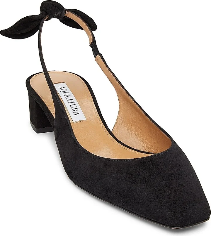 Women's Bow Tie 30MM Suede Slingback Pumps - Black - Size 6 - Image 2