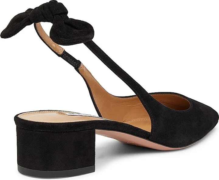 Women's Bow Tie 30MM Suede Slingback Pumps - Black - Size 6 - Image 3