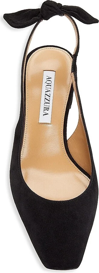 Women's Bow Tie 30MM Suede Slingback Pumps - Black - Size 6 - Image 4