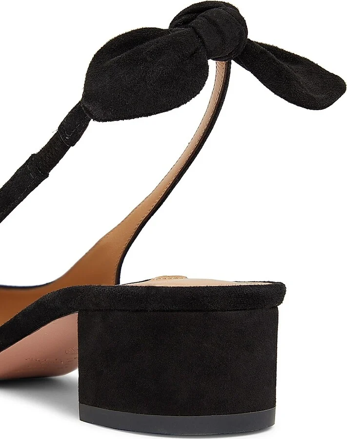 Women's Bow Tie 30MM Suede Slingback Pumps - Black - Size 6 - Image 5