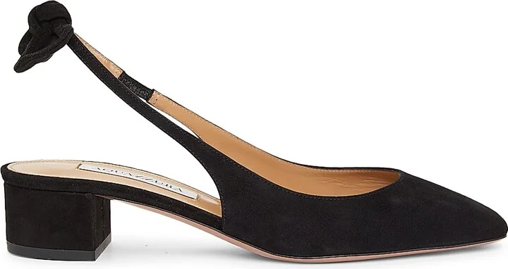 Women's Bow Tie 30MM Suede Slingback Pumps - Black - Size 6