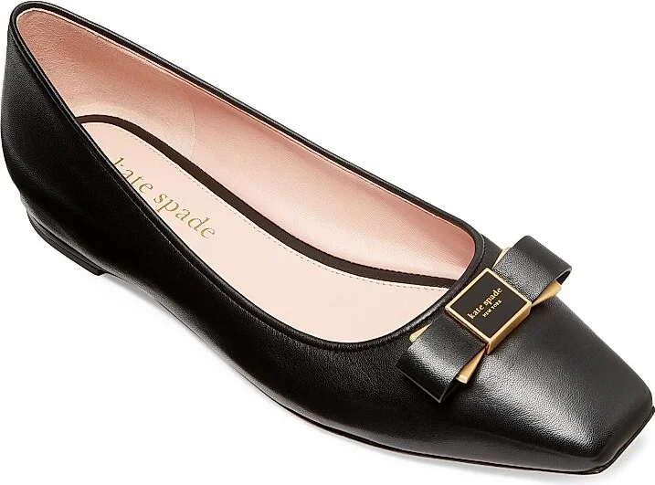 Women's Bowdie Leather Ballet Flats - Black - Size 5 - Image 2