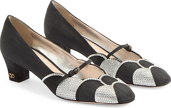 Women's Bowow 45MM Pumps in Moirè Fabric with Crystals - Black Silver - Size 9 - Image 2