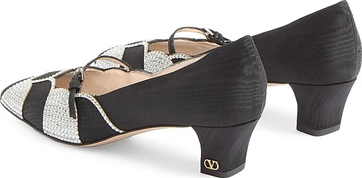 Women's Bowow 45MM Pumps in Moirè Fabric with Crystals - Black Silver - Size 9 - Image 3