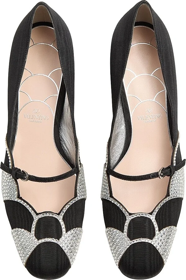 Women's Bowow 45MM Pumps in Moirè Fabric with Crystals - Black Silver - Size 9 - Image 4
