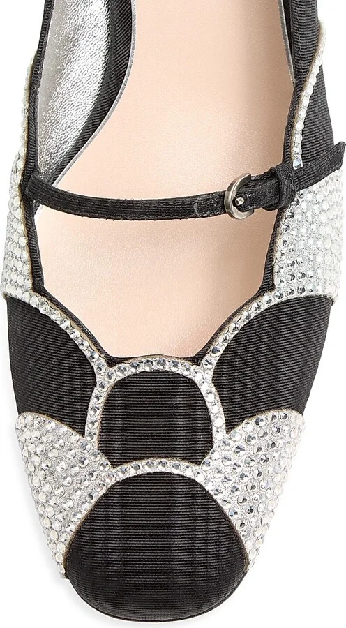 Women's Bowow 45MM Pumps in Moirè Fabric with Crystals - Black Silver - Size 9 - Image 5