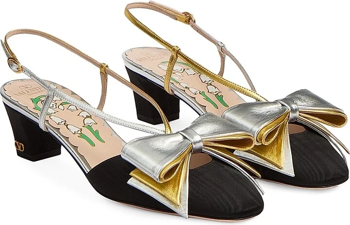 Women's Bowow 45MM Slingback Pumps in Moire Fabric - Black Multi - Size 9 - Image 2
