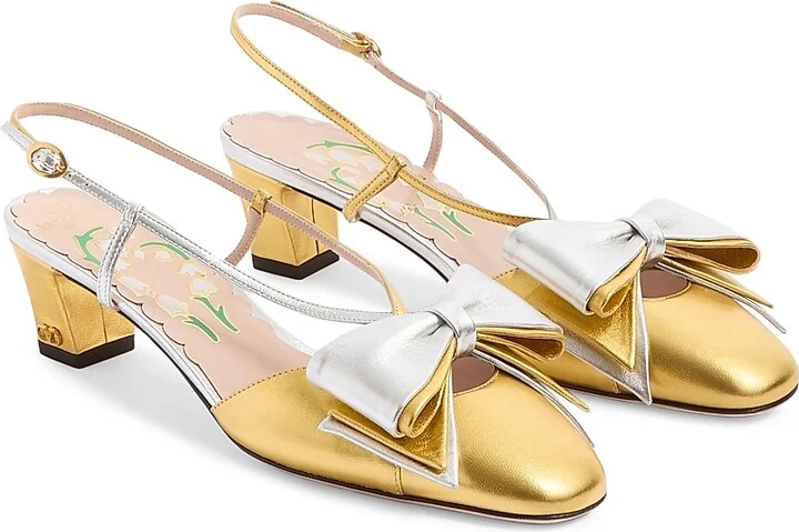 Women's Bowow Laminated Nappa 45MM Slingback Pumps - Gold Silver - Size 9 - Image 2