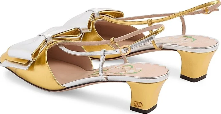Women's Bowow Laminated Nappa 45MM Slingback Pumps - Gold Silver - Size 9 - Image 3