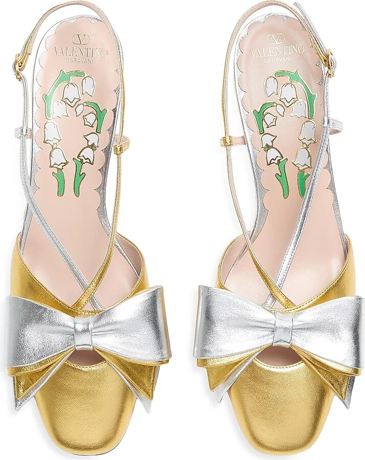 Women's Bowow Laminated Nappa 45MM Slingback Pumps - Gold Silver - Size 9 - Image 4