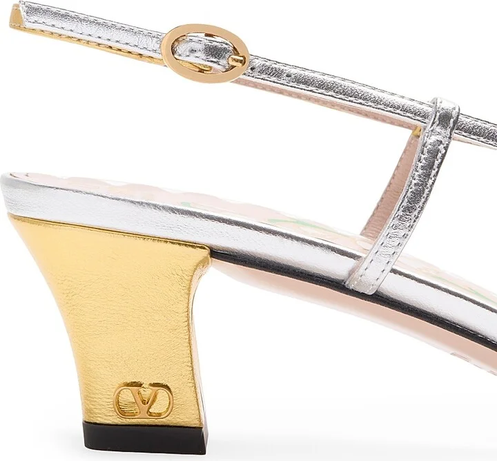 Women's Bowow Laminated Nappa 45MM Slingback Pumps - Gold Silver - Size 9 - Image 7
