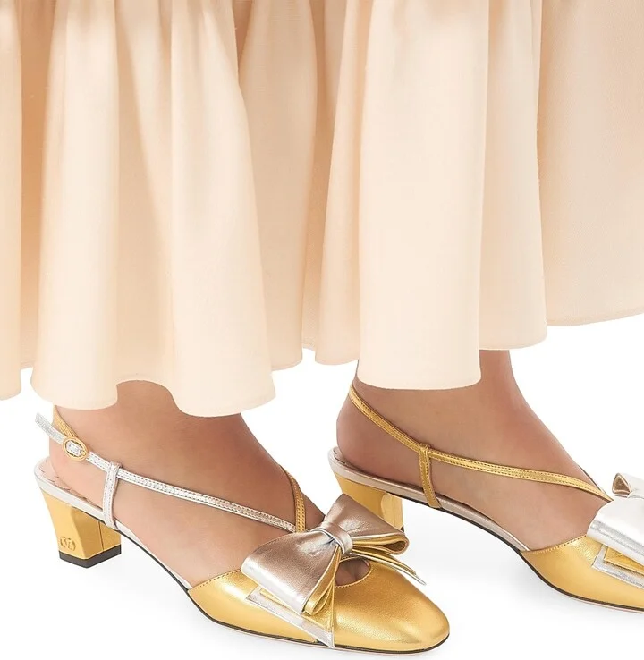 Women's Bowow Laminated Nappa 45MM Slingback Pumps - Gold Silver - Size 9 - Image 8