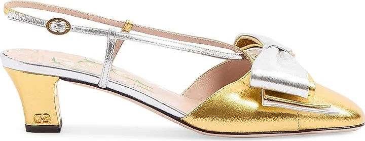 Women's Bowow Laminated Nappa 45MM Slingback Pumps - Gold Silver - Size 9