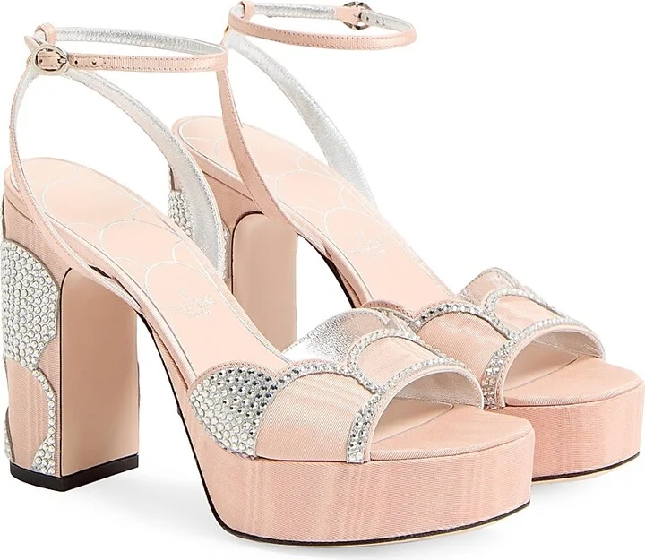 Women's Bowow Platform 115MM Sandals in Moiré Fabric - Beige Silver - Size 7 - Image 2