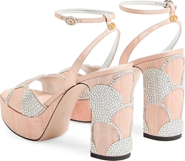 Women's Bowow Platform 115MM Sandals in Moiré Fabric - Beige Silver - Size 7 - Image 3