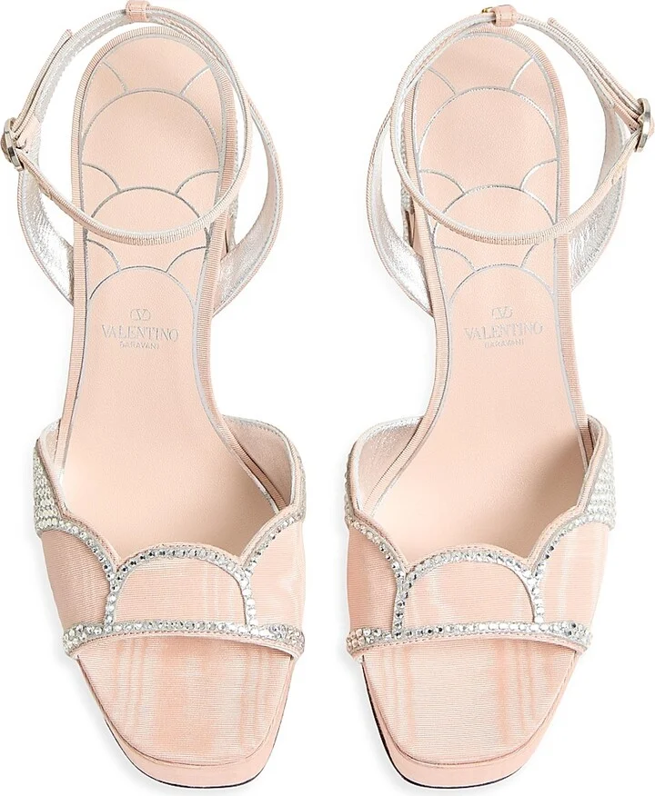 Women's Bowow Platform 115MM Sandals in Moiré Fabric - Beige Silver - Size 7 - Image 4