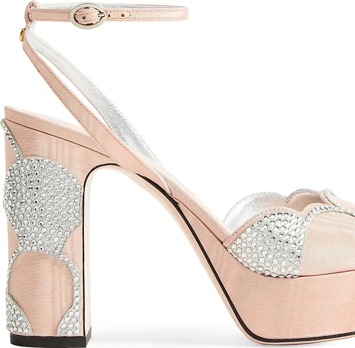 Women's Bowow Platform 115MM Sandals in Moiré Fabric - Beige Silver - Size 7 - Image 5