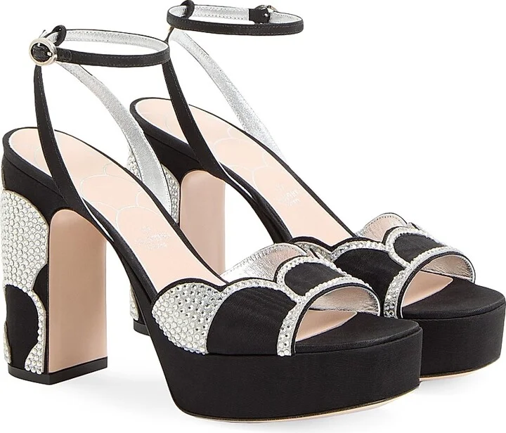 Women's Bowow Platform 115MM Sandals in Moiré Fabric - Beige Silver - Size 7 - Image 8