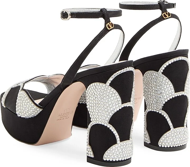 Women's Bowow Platform 115MM Sandals in Moiré Fabric - Beige Silver - Size 7 - Image 9