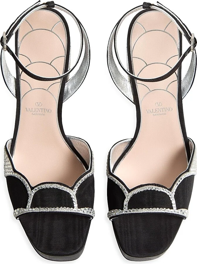 Women's Bowow Platform 115MM Sandals in Moiré Fabric - Beige Silver - Size 7 - Image 10