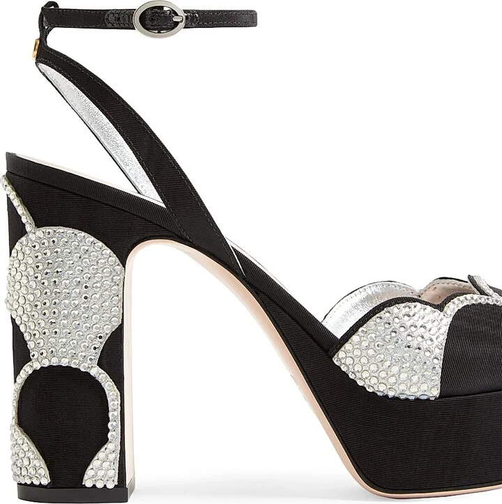 Women's Bowow Platform 115MM Sandals in Moiré Fabric - Beige Silver - Size 7 - Image 11