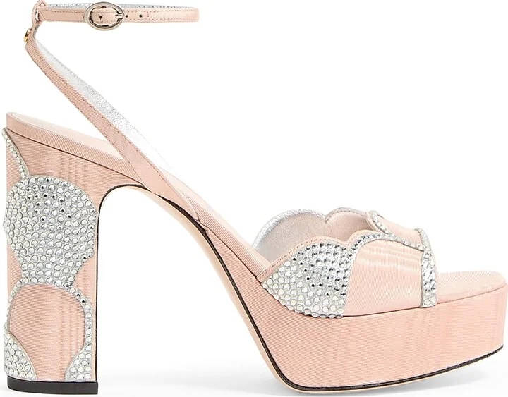 Women's Bowow Platform 115MM Sandals in Moiré Fabric - Beige Silver - Size 7