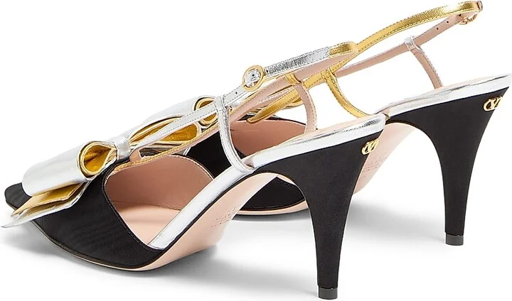 Women's Bowow Slingback 85MM Pumps in Moirè Fabric - Blacksilver Antique Gold - Size 7 - Image 3