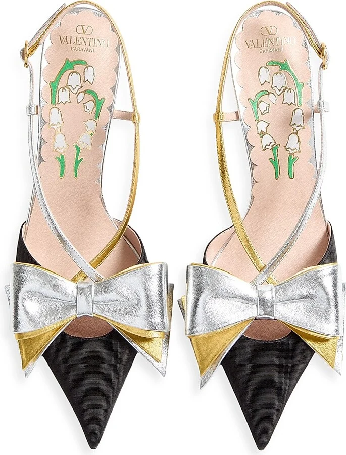 Women's Bowow Slingback 85MM Pumps in Moirè Fabric - Blacksilver Antique Gold - Size 7 - Image 4