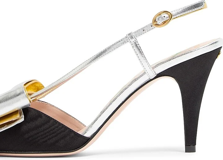 Women's Bowow Slingback 85MM Pumps in Moirè Fabric - Blacksilver Antique Gold - Size 7 - Image 5