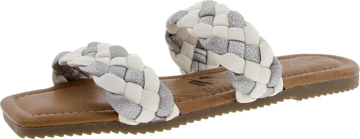 Womens Braided Faux Leather Slide Sandals