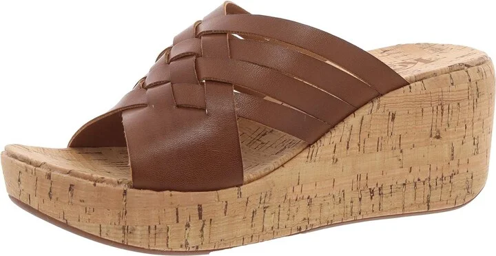 Womens Braided Faux Leather Wedge Sandals