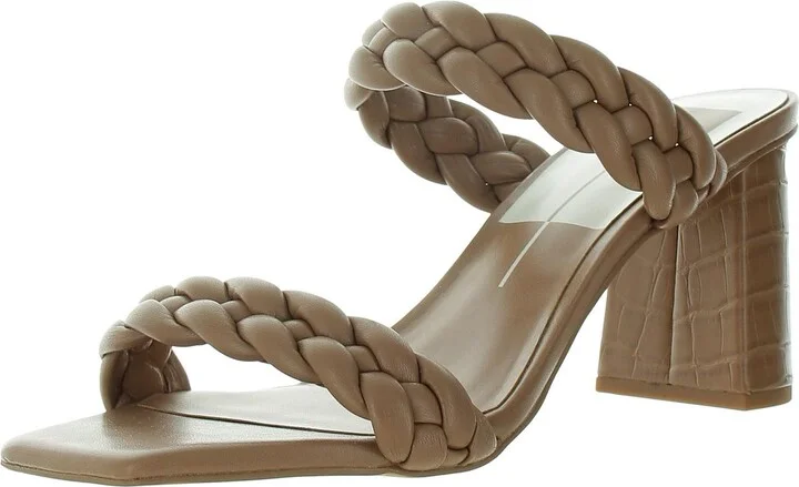 Womens Braided Leather Block Heels