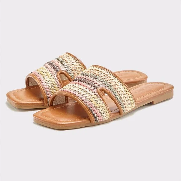 Women's Braided Raffia Sandals - LASCANA - Multi Stripe