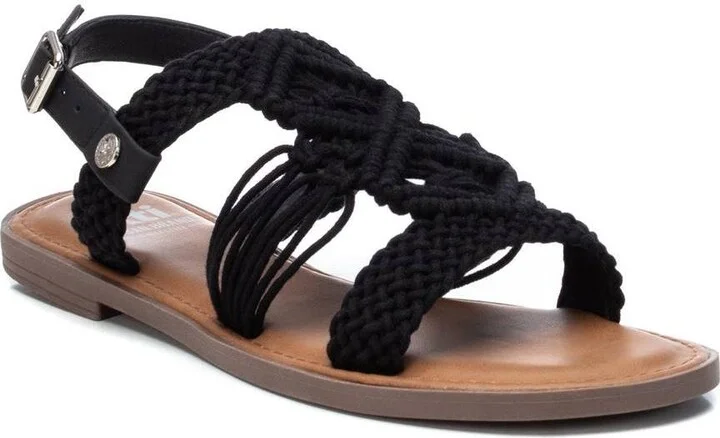 Women's Braided Strap Flat Sandals By Xti, Black