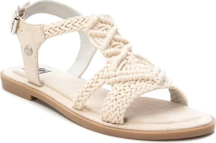 Women's Braided Strap Flat Sandals By Xti, Light Beige - Image 2