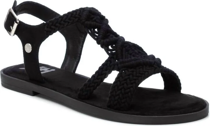 Women's Braided Strap Flat Sandals In Black