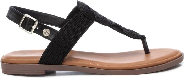Women's Braided Strap Thong Flat Sandals In Black