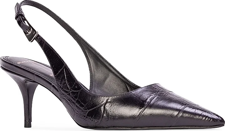Women's Branca 65MM Croc Slingback Pumps - Black Croc Leather - Size 5 - Image 2
