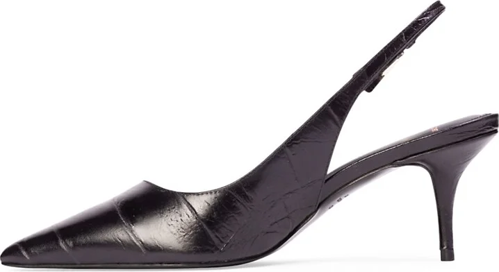 Women's Branca 65MM Croc Slingback Pumps - Black Croc Leather - Size 5 - Image 3