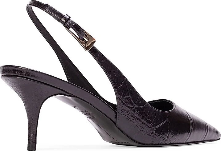 Women's Branca 65MM Croc Slingback Pumps - Black Croc Leather - Size 5 - Image 4
