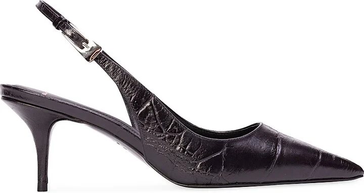 Women's Branca 65MM Croc Slingback Pumps - Black Croc Leather - Size 5