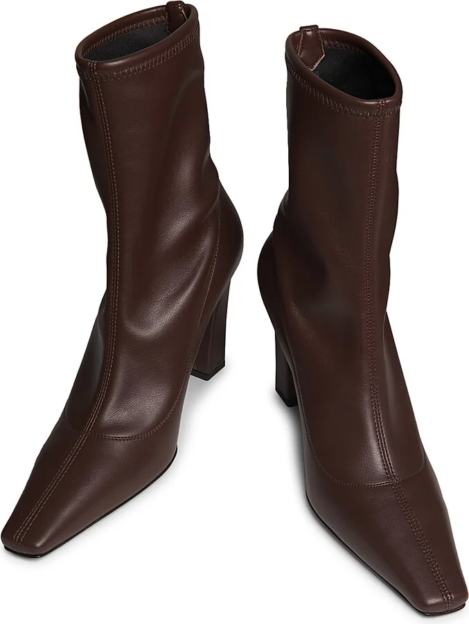 Women's Brenda 90MM Stretch Leather Booties - Choco - Size 6.5 - Image 3