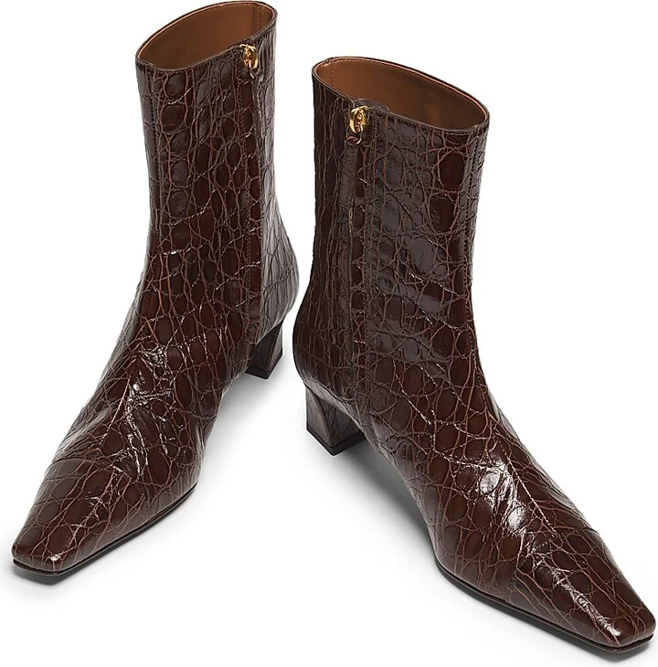 Women's Brenda Embossed Leather 45MM Booties - Caffe Oro - Size 5.5 - Image 4