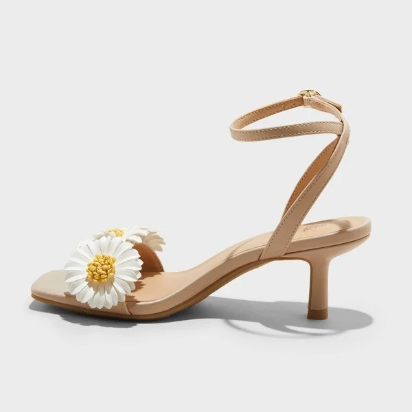 Women's Brianna Daisy Ankle Strap Heels - Wild Fable™ Beige : Square Toe, Adjustable Buckle, 2.75" Louis Heel - Image 2