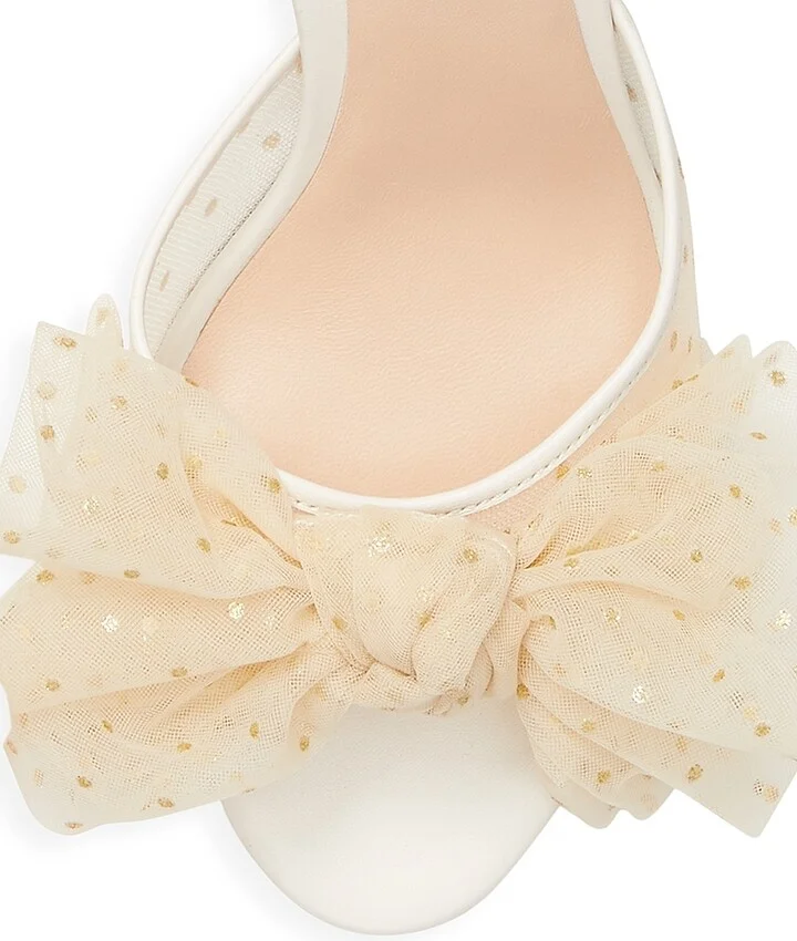 Women's Bridal Sparkle Tulle & Leather Slingback Sandals - Parchment - Size 10 - Image 4
