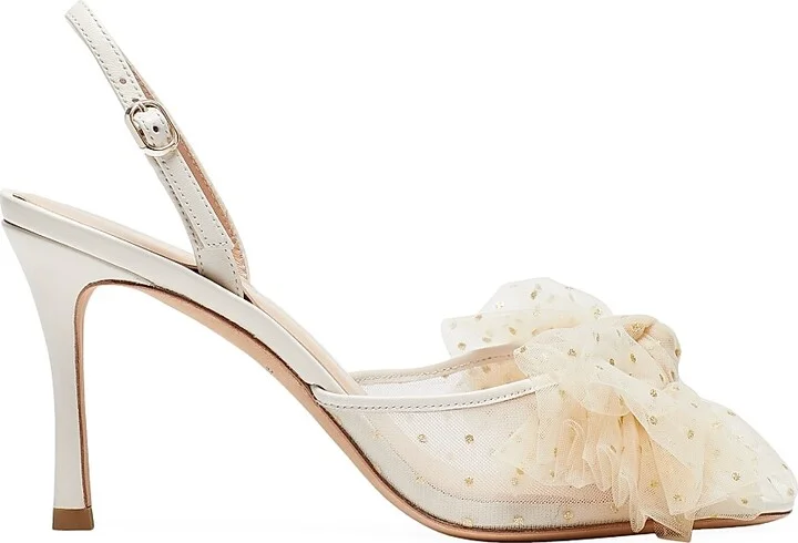 Women's Bridal Sparkle Tulle & Leather Slingback Sandals - Parchment - Size 10