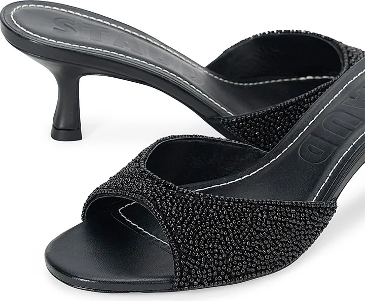 Women's Brigitte 55MM Beaded Kitten-Heel Sandals - Black - Size 8 - Image 5